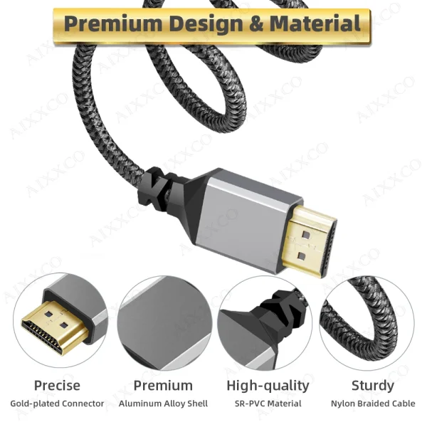 AIXXCO-Câble Compatible HDMI, 4K, 60Hz Mâle vers HDMI Mâle, PS3, Projecteur 4, TV Box, Ordinateur Portable, Moniteur - Image 2