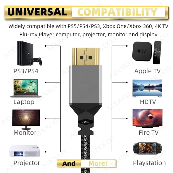 AIXXCO-Câble Compatible HDMI, 4K, 60Hz Mâle vers HDMI Mâle, PS3, Projecteur 4, TV Box, Ordinateur Portable, Moniteur - Image 4