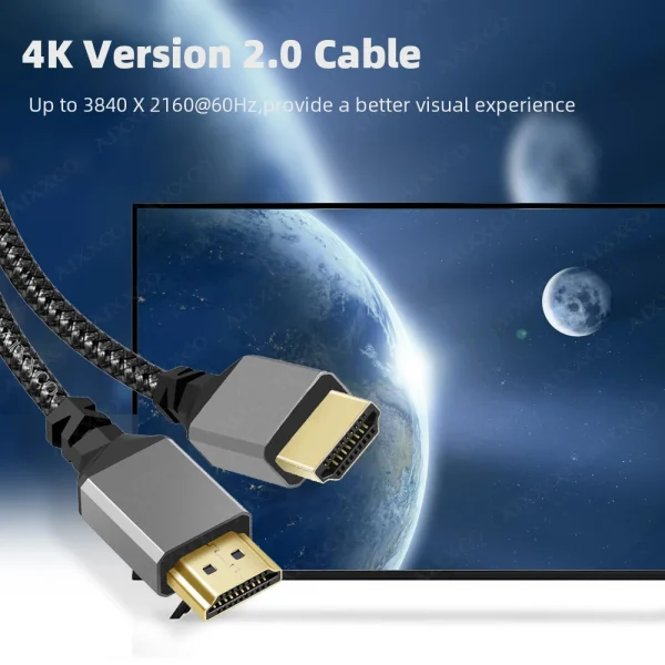 AIXXCO-Câble Compatible HDMI, 4K, 60Hz Mâle vers HDMI Mâle, PS3, Projecteur 4, TV Box, Ordinateur Portable, Moniteur - Image 5