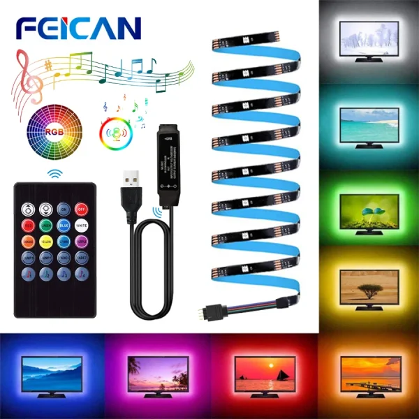 Bande lumineuse LED 2835 5050, Bluetooth, USB, Flexible, 3 touches, capteur sonore, ruban RGB, 1M 2M 3M 4M, décoration TV, rétro-éclairage, DC5V