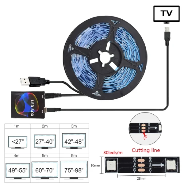 Bande lumineuse LED WS2812 pour TV PC Synsized, rétroéclairage ambiant, écran TV HDTV, affichage d'ordinateur pour jeu, chambre, décor de salon - Image 2