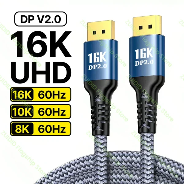 Câble DisplayPort 2.0 Haute Vitesse 16K @ 60Hz 8K @ 60HZ 4K 80Gbps HDR 3D DP 2.0 Mâle à Mâle pour Vidéo PC Portable TV DP Câble 3m