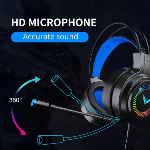 Casque de jeu stéréo virtuel avec micro et lumière LED, écouteur de basse surround, écouteur de sauna pour ordinateur PC Gamer, pliable, G58, G60, 7.1 - Image 2