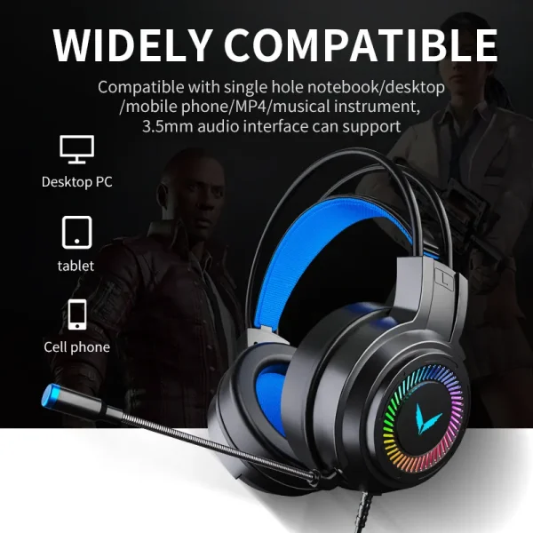 Casque de jeu stéréo virtuel avec micro et lumière LED, écouteur de basse surround, écouteur de sauna pour ordinateur PC Gamer, pliable, G58, G60, 7.1 - Image 3