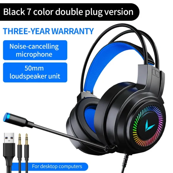 Casque de jeu stéréo virtuel avec micro et lumière LED, écouteur de basse surround, écouteur de sauna pour ordinateur PC Gamer, pliable, G58, G60, 7.1 - Image 4