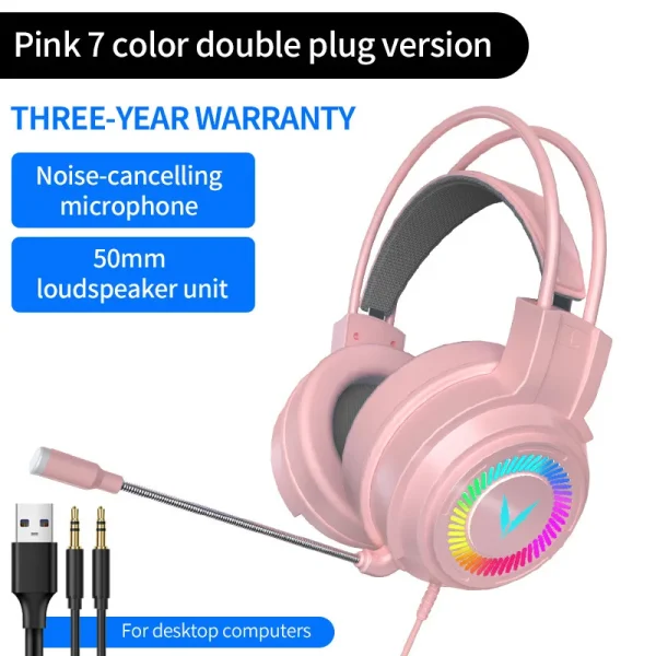 Casque de jeu stéréo virtuel avec micro et lumière LED, écouteur de basse surround, écouteur de sauna pour ordinateur PC Gamer, pliable, G58, G60, 7.1 - Image 6